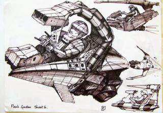 Illustration for article titled Chris Foss Designed Totally Thrilling Rocket Sled Art For Flash Gordon